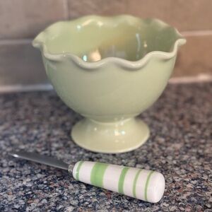 5” Ruffled Edge Pedestal Bowl with serving spreader by TAG.